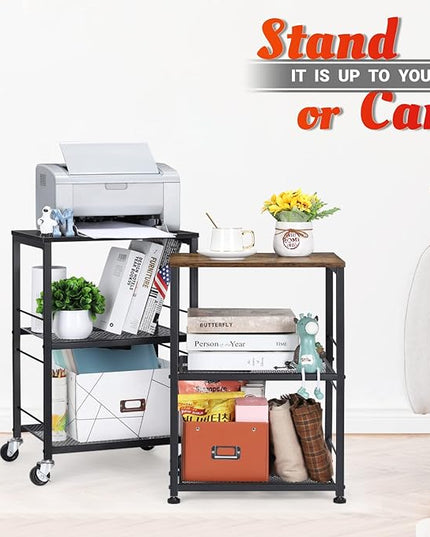 LIANTRAL 3 Tier Rolling Cart, Black Kitchen Carts on Wheels with Storage, Multifunctional Utility Cart for Kitchen Bathroom Living Room Bar Office - LeafyLoom