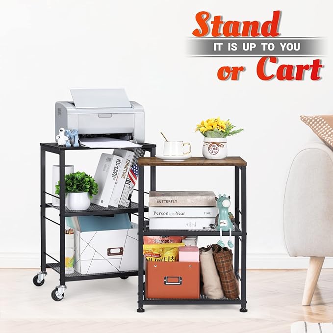 LIANTRAL 3 Tier Rolling Cart, Black Kitchen Carts on Wheels with Storage, Multifunctional Utility Cart for Kitchen Bathroom Living Room Bar Office - LeafyLoom