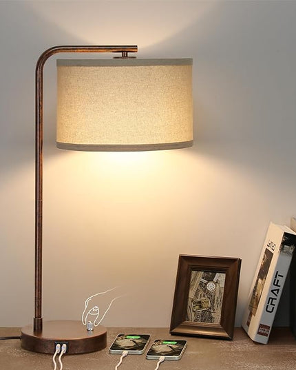 Vintage Table Lamp, Fully Dimmable Table Lamp with Dual USB Charging Ports, Farmhouse Bedside Lamp Nightstand Light, Tall Reading Desk Lamp for Living Room, Bedroom, Office, 9W LED Bulb Included - LeafyLoom