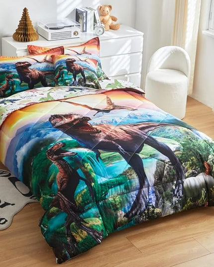 ADASMILE A & S Dinosaur Comforter Set Twin for Boys Dinosaur Twin Bedding Set for Kids 6 Pieces Dinosaur Comforter Set with Sheets Bed in A Bag T-Rex Dinosaur Comforter and Sheets Set for Home Decor - LeafyLoom