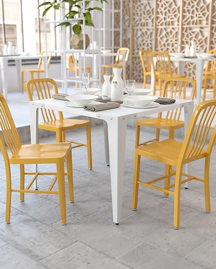 Flash Furniture Gael Commercial Grade 2 Pack Yellow Metal Indoor-Outdoor Chair - LeafyLoom