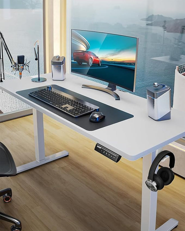 ErGear Height Adjustable Electric Standing Desk, 48 x 24 Inches Sit Stand up Desk, Memory Computer Home Office Desk (White) - LeafyLoom