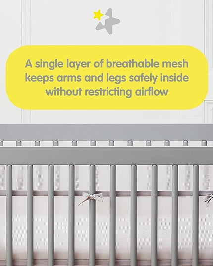 BreathableBaby Breathable Mesh Liner for Full-Size Cribs, Classic 3mm Mesh, Gray (Size 2FS Covers 2 Sides) - LeafyLoom