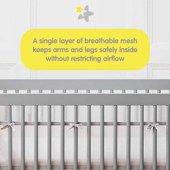 BreathableBaby Breathable Mesh Liner for Full-Size Cribs, Classic 3mm Mesh, Gray (Size 2FS Covers 2 Sides) - LeafyLoom
