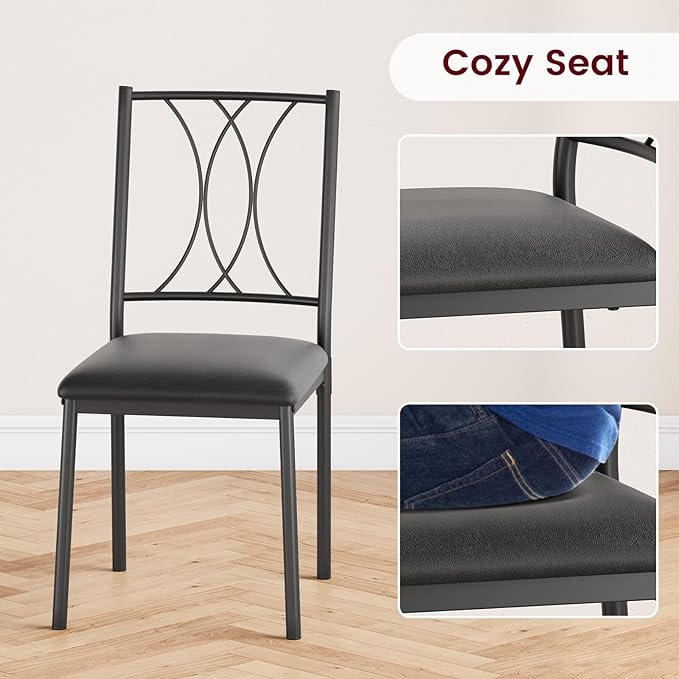 Dining Table Set for 2, Kitchen Table and Chairs for 2, Metal and Wood Square Dining Room Table Set with 2 Upholstered Chairs, 3 Piece Kitchen Table Set for Small Space, Apartment, Rustic Grey - LeafyLoom