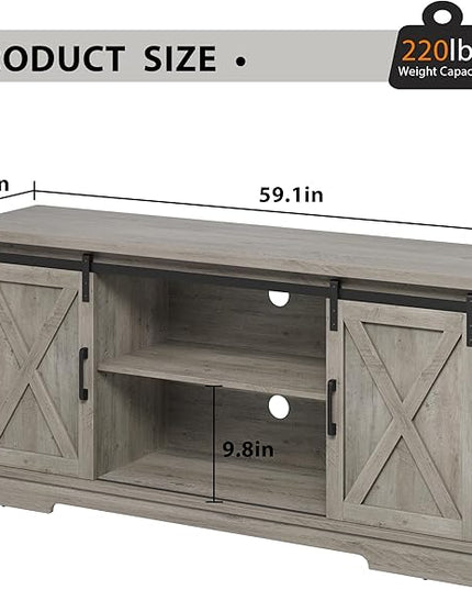 Entertainment Center for 65 Inch TV, Farmhouse TV Stand Media Console Table, Tall TV Stand with Sliding Barn Doors, Storage and Shelves, Wood TV Console Cabinet Furniture for Living Room, Grey - LeafyLoom