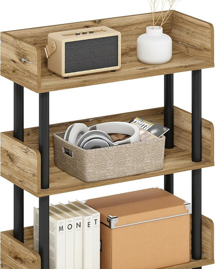 Furinno Turn-N-Tube 3-Tier Toolless Display Rack, Flagstaff Oak/Black - LeafyLoom