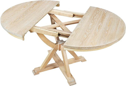 Mid-Century Round 15.7" Removable Leaf, Extending w/4 Cross Back Chairs, Room, Kitchen, Small Place, 5 Piece Dining Table Set, Natural 18 - LeafyLoom