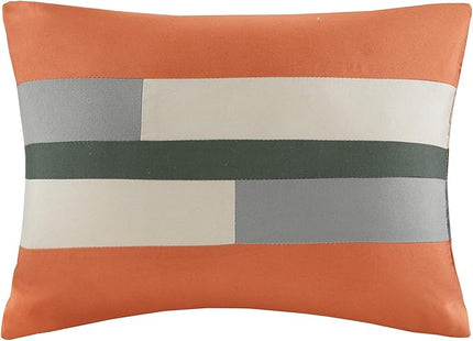 Comfort Spaces Casual Comforter Set Sporty Design, Vibrant Color, Active Lifestyle Boys Bedroom Décor, All Season Soft Microfiber Bedding Set, Decorative Pillow, Sham Grey/Orange Queen 4 Piece - LeafyLoom