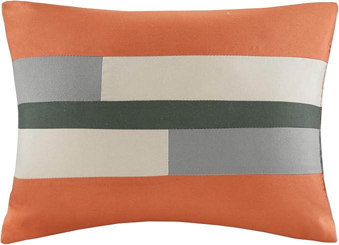Comfort Spaces Casual Comforter Set Sporty Design, Vibrant Color, Active Lifestyle Boys Bedroom Décor, All Season Soft Microfiber Bedding Set, Decorative Pillow, Sham Grey/Orange Queen 4 Piece - LeafyLoom