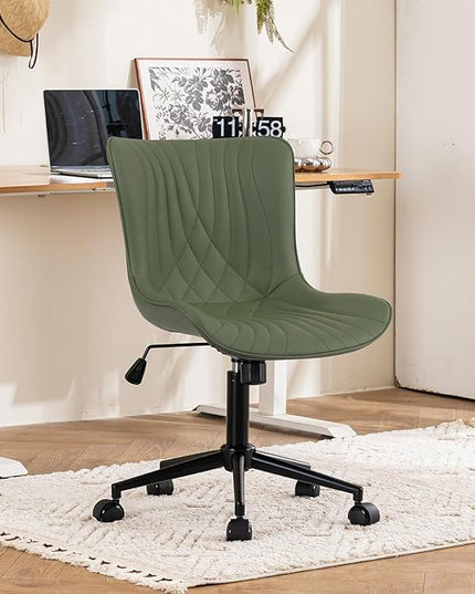 YOUTASTE Office Chair Armless Desk Chair Small Computer Swivel Rolling Chair with Wheels, Modern Upholstered PU Leather Computer Task Chair, Adjustable Home Office Desk Chairs, Olive Green - LeafyLoom