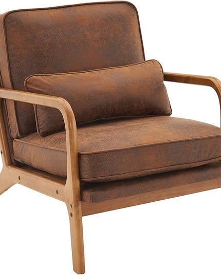 Bonnlo Microfiber Rustic Accent Chairs Set of 2, Upholstered Mid Century Modern Lounge Chairs Reading Chairs Side Sitting Chair Solid Wood Farmhouse Armchairs for Living Room, Bedroom, Guest Room - LeafyLoom