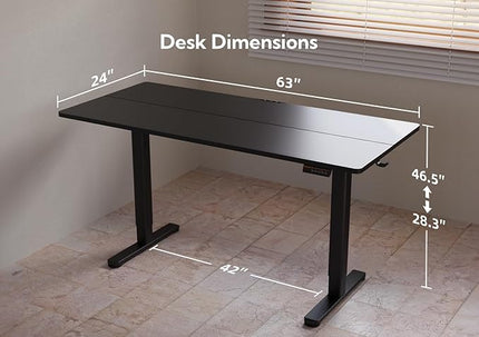Electric Standing Desk, Adjustable Height Stand up Desk, 63x24 Inches Sit Stand Home Office Desk with Splice Board,Black Top - LeafyLoom