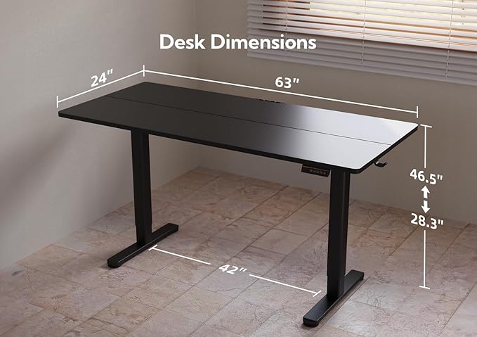 Electric Standing Desk, Adjustable Height Stand up Desk, 63x24 Inches Sit Stand Home Office Desk with Splice Board,Black Top - LeafyLoom