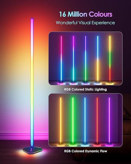 Corner Floor Lamp with Illuminated Base, RGB LED Corner Lamp with Remote Control, Dimmable DIY Modern Floor Lamp with Music Sync, Color Changing Standing Floor Lamp for Living Room Game Room - LeafyLoom