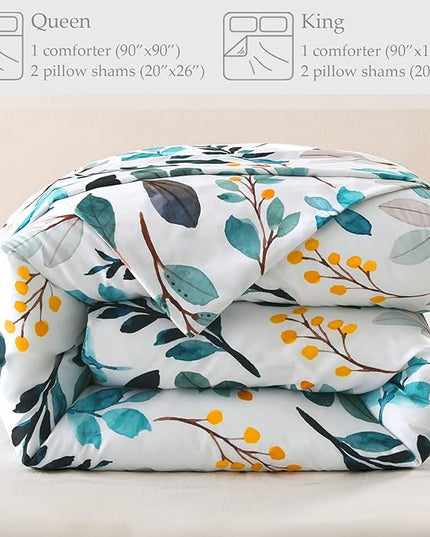 Whale Flotilla Queen Full Comforter Set, Soft Reversible Navy Leaf Bedding Comforter Set with Botanical Pattern, 1 Micoriber Printed Comforter and 2 Pillow Shams, 3 Pieces - LeafyLoom