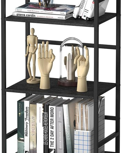 CADUKE Black Tall Bookcase 5 Tier Book Shelf for Bedroom Industrial Bookshelf with Storage Book Shelves for Kids Room Standing Office Bookshelves and Bookcases for Bedroom Living Room - LeafyLoom