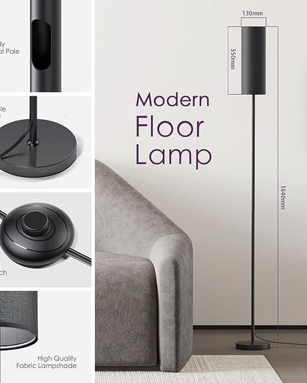 Floor Lamps for Living Room, Modern Floor Lamp with RGB LEDs Bulb,Dimmable Floor Lamp with App Control & Remote Control,Tall Reading Lamp for Bedroom, Living Room, Office,Black Lampshade - LeafyLoom
