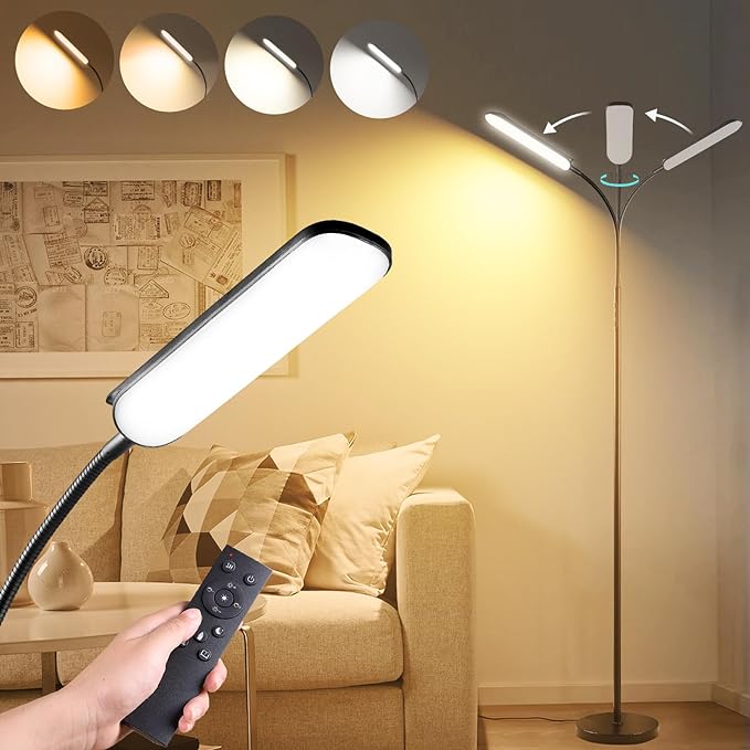 [2024 New] Floor Lamp, 18W 1800LM Super Bright LED Light Lamp with Remote & Works with Smart Plug, Dimmable Timing Eye Caring Reading Light Modern Standing Floor Lamp for Living Room Bedroom Office - LeafyLoom