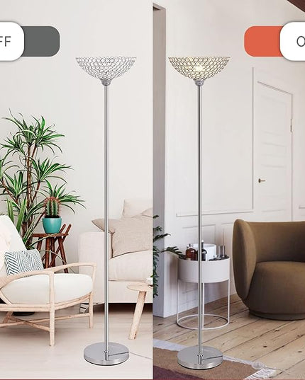 Spherical Crystal Floor Lamp, 1-Light Modern Chrome Finish Floor Lamp, Crystal Floor Lamp Fixture for Living Room, Bedroom, Dining Room, Office, E26 Base, LED Bulb Included - LeafyLoom