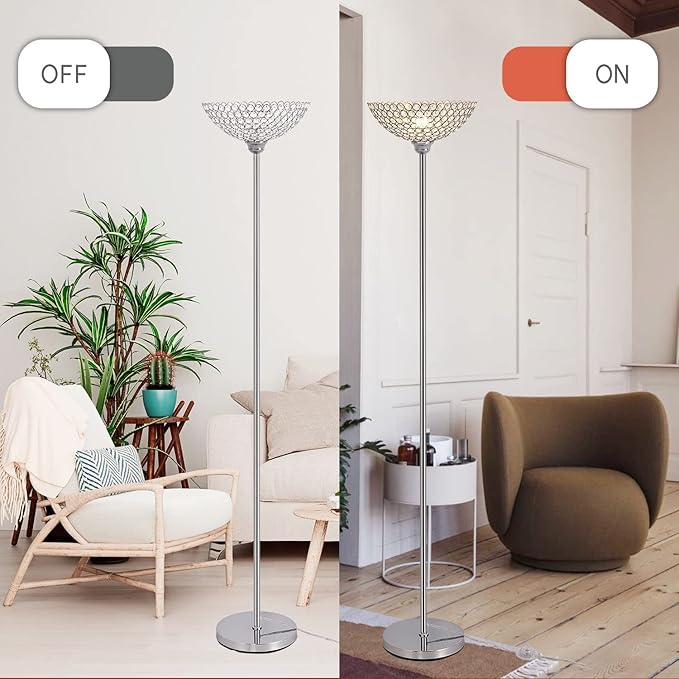 Spherical Crystal Floor Lamp, 1-Light Modern Chrome Finish Floor Lamp, Crystal Floor Lamp Fixture for Living Room, Bedroom, Dining Room, Office, E26 Base, LED Bulb Included - LeafyLoom