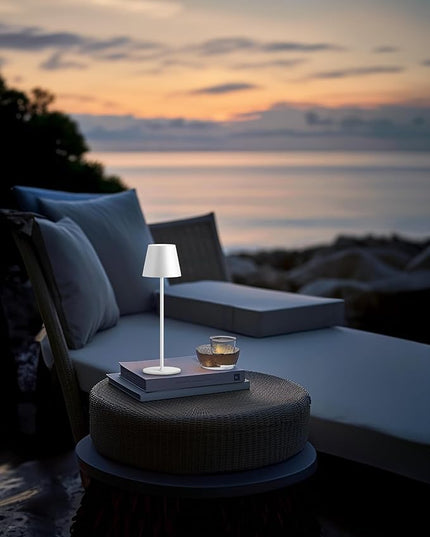 Cordless Rechargeable Table Lamp Set of 2, 5000mAh Battery Powered LED Desk Lamp, 3 Color Stepless Dimming Up, Portable Table Light Lamp for Bedroom Restaurant Outdoor (White) - LeafyLoom