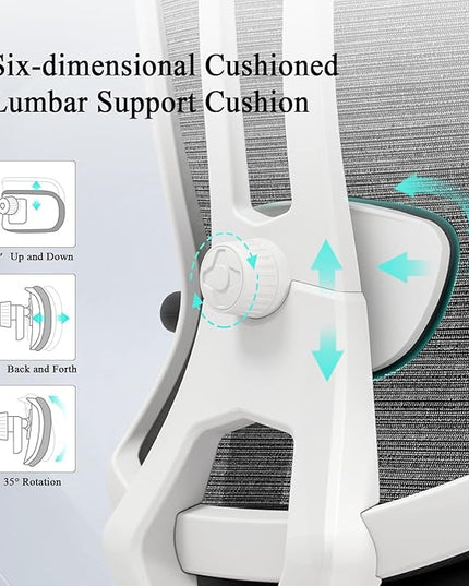 Ergonomic Office Chair with 3D PU Armrests, Home Office Chair with 3D Adjustable Lumbar Support, Adjustable Seat Depth Desk Chair, Swivel Big and Tall Computer Chair,Thick Seat Cushion - LeafyLoom