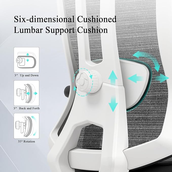 Ergonomic Office Chair with 3D PU Armrests, Home Office Chair with 3D Adjustable Lumbar Support, Adjustable Seat Depth Desk Chair, Swivel Big and Tall Computer Chair,Thick Seat Cushion - LeafyLoom