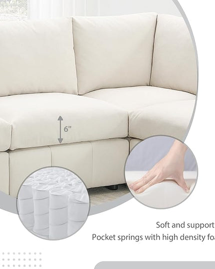 Sectional Sofa-90 * 88" L-Shape Couch Set with Chaise Lounge, 5-Seat Modular Sofa with 3 Pillows for Living Room, Apartment, Office - LeafyLoom