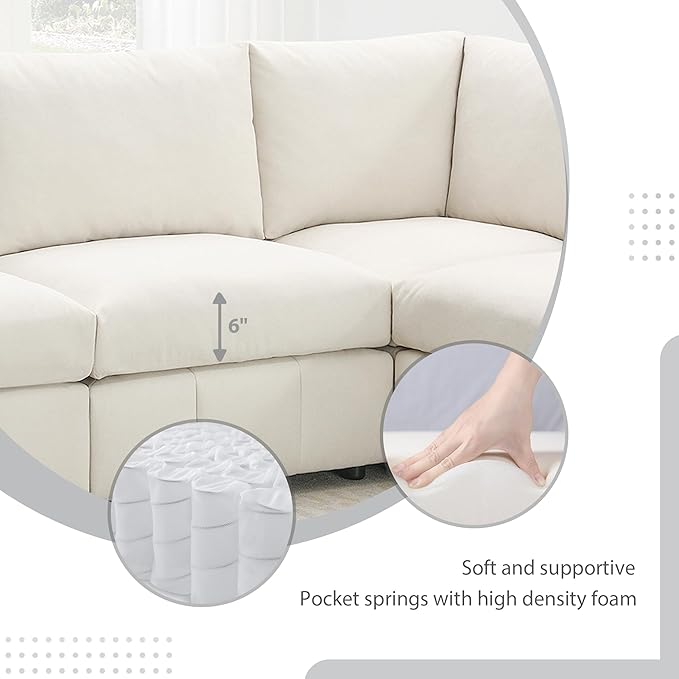 Sectional Sofa-90 * 88" L-Shape Couch Set with Chaise Lounge, 5-Seat Modular Sofa with 3 Pillows for Living Room, Apartment, Office - LeafyLoom