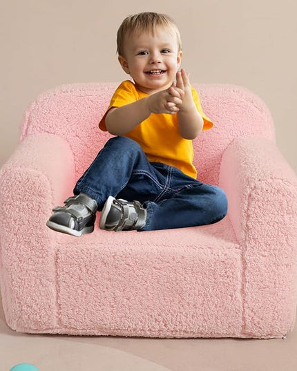 Kids Snuggly-Soft Sherpa Chair, Cuddly Toddler Foam Chair for Boys and Girls, Pink - LeafyLoom