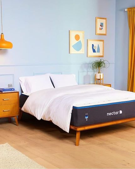 Nectar Twin Mattress 12 Inch - Medium Firm Gel Memory Foam & Bed Frame - Twin - Grey - 8 Inch Legs - Sturdy Wooden Slats for Support - LeafyLoom