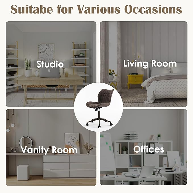 YOUNUOKE Office Desk Chair, Comfy Home Office Chairs, Small Comfortable Desk Chairs with Wheels, Armless PU Leather Chairs for Computer Conference, Brown - LeafyLoom