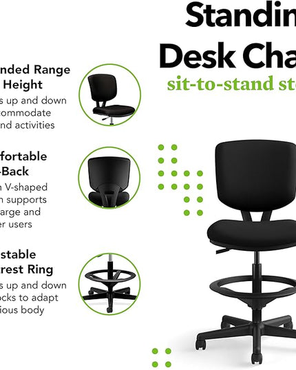 HON Volt Armless Task Seating, Stool, Black Fabric Stool - LeafyLoom
