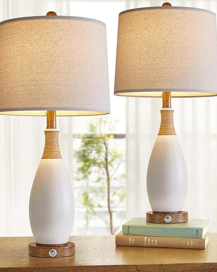 OYEARS 24.5” 3-Way Dimmable Touch Control Bedside Table Lamp Set of 2 with USB and Type-C Charging Ports Modern Farmhouse Nightstand Lamp for Bedroom Living Room (Bulb Included) - LeafyLoom