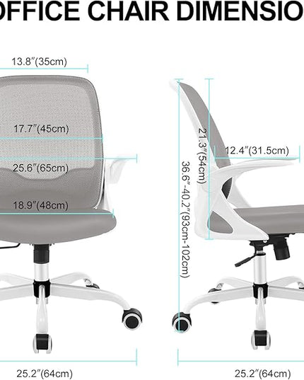 KERDOM Office Chair, Ergonomic Desk Chair, Breathable Mesh Computer Chair, Comfy Swivel Task Chair with Flip-up Armrests and Adjustable Height - LeafyLoom
