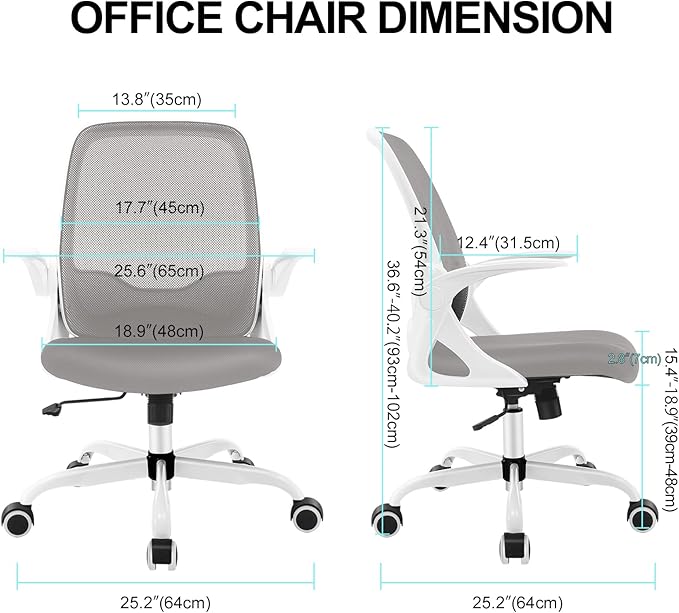 KERDOM Office Chair, Ergonomic Desk Chair, Breathable Mesh Computer Chair, Comfy Swivel Task Chair with Flip-up Armrests and Adjustable Height - LeafyLoom