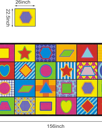 LIVEBOX Geometry Teaching Kids Rug for Classroom, Washable School Learning Area Rugs, Colorful Preschool Kids Classroom Carpet Non-Slip Playroom Mat for Home Learning,13'x7'5"(Seats-24) - LeafyLoom