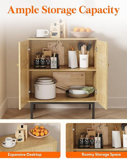 Lifewit Rattan Sideboard Buffet Cabinet, Credenza, Storage Cabinet, Console Table, Coffee Bar Cabinet for Kitchen, Dining Room, Living Room, Entryway, 2 Doors, Natural - LeafyLoom