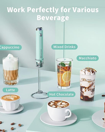 Maestri House Rechargeable Milk Frother with Stand, Handheld Electric Foam Maker Waterproof Detachable Stainless Steel Whisk Drink Mixer Foamer for Lattes, Cappuccino - LeafyLoom