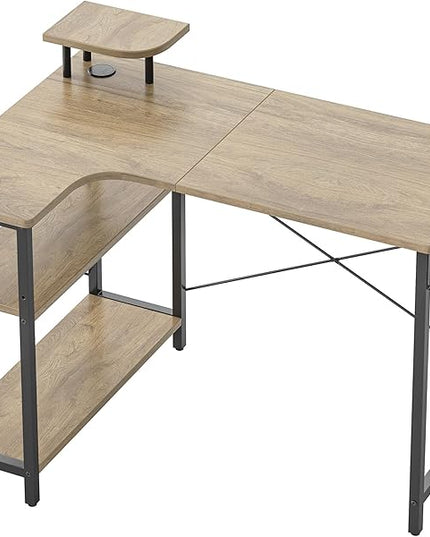BANTI 43 Inch Corner Computer Desk with Left Storage Shelves, Small L Shaped Office Desk with Top Shelf, Study Writing Table, Mocha - LeafyLoom