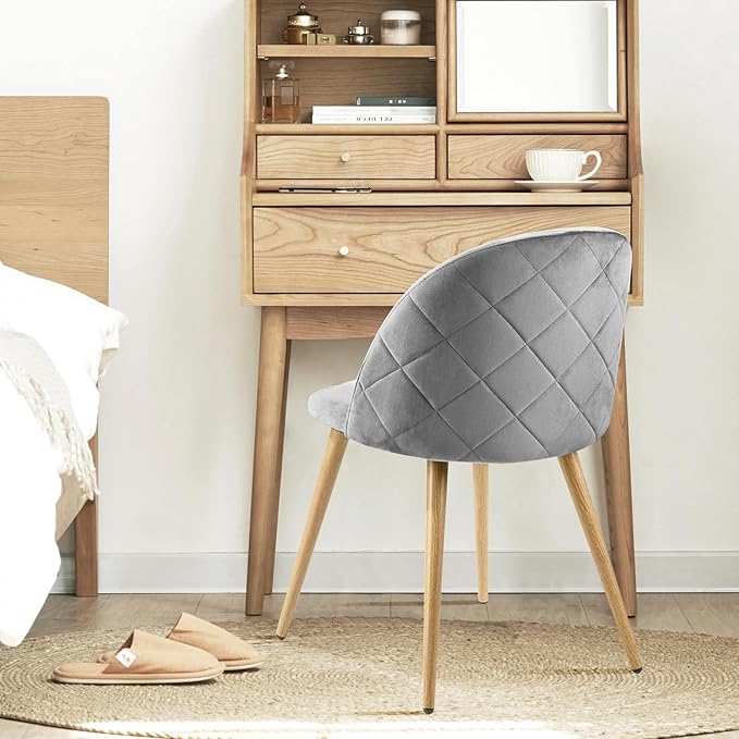 FurnitureR Upholstered Velvet Dining Chair Mid Back Armless with Wood Legs for Home Kitchen Bedroom Living Room, Set of 1, Grey - LeafyLoom