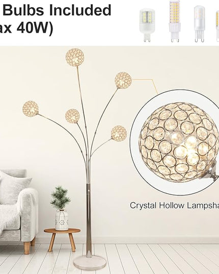 DLLT Floor Lamps for Living Room, 3-Light Chrome Arc Standing Lamp, 86.6" Modern Tall Tree Floor Lamp with Adjustable Arms, Multi-Head LED Floor Lamps for Bedroom, Study, Office, G9 Bulbs Included - LeafyLoom