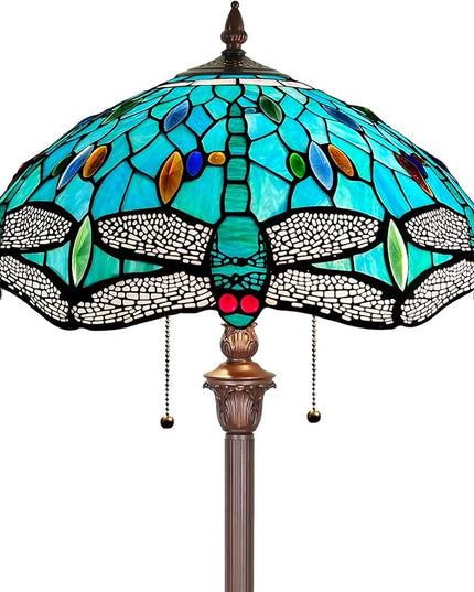 Capulina Tiffany Floor Lamp Sea Grass Dragonfly Style Stained Glass Standing Light Industrial Dark Bronze Pole for Living Room Bedroom Home Office - LeafyLoom