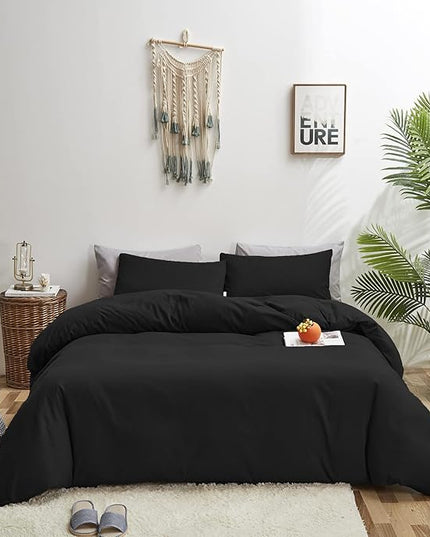 Black Comforter Twin Plain Black Bedding Set 3 Pieces Soft Black Comforter Set 1 Black Twin Comforter (68x90 inches) with 2 Pillowcases(20x26 inches) - LeafyLoom