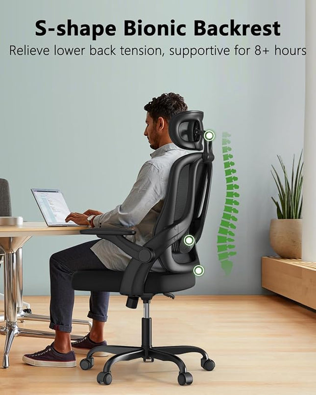 Home Office Chair, High Back Ergonomic Desk Chair with 3D Armrests, Lumbar Support, Mesh Computer Chair with Adjustable Headrest, for Home, Office, Work, Student - LeafyLoom