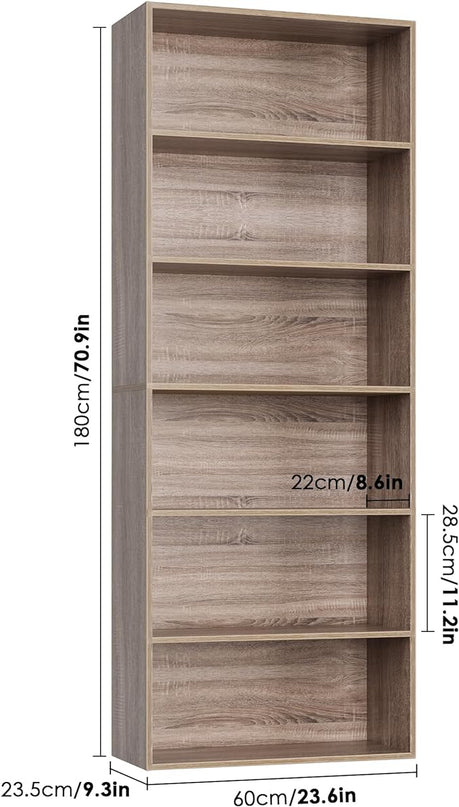 FOTOSOK 6-Tier Open Bookcase and Bookshelf, Freestanding Display Storage Shelves Tall Bookshelf Bookcase for Bedroom, Living Room and Office, Light Oak - LeafyLoom
