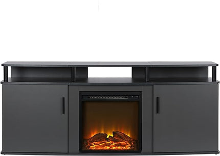 Ameriwood Home Carson Fireplace TV Stand for TVs up to 70 Inch, Replaceable Electric Fireplace Insert Heater, Realistic Log and Flame Effect, For Living Room or Bedroom, Gray - LeafyLoom