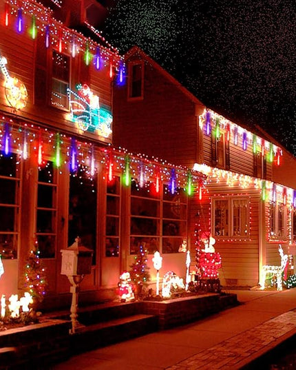 Kwaiffeo Icicle Christmas Lights Outdoor, Meteor Shower Lights 12 inch 8 Tube Cascading Lights for Xmas Tree Decor Wedding Party, Christmas Outdoor Decorations, UL Plug Multi Colored Kwaiffeo