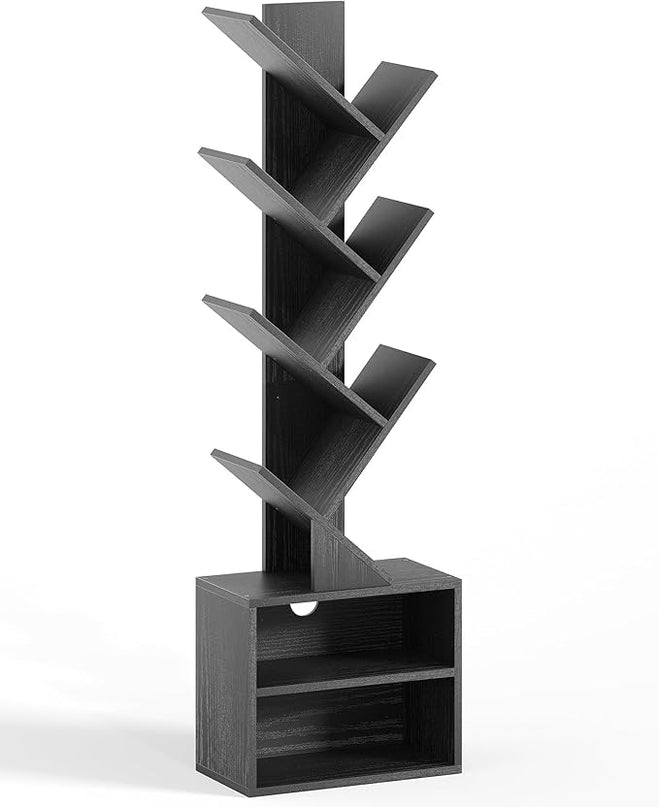 SUNMORY 6 Tier Tree Bookshelf, Small Bookcase with Storage Cabinet, Modern Narrow Bookshelves Organizer, Floor Standing Book Shelf for Bedroom/Living Room/Home Office/Corner, Black - LeafyLoom